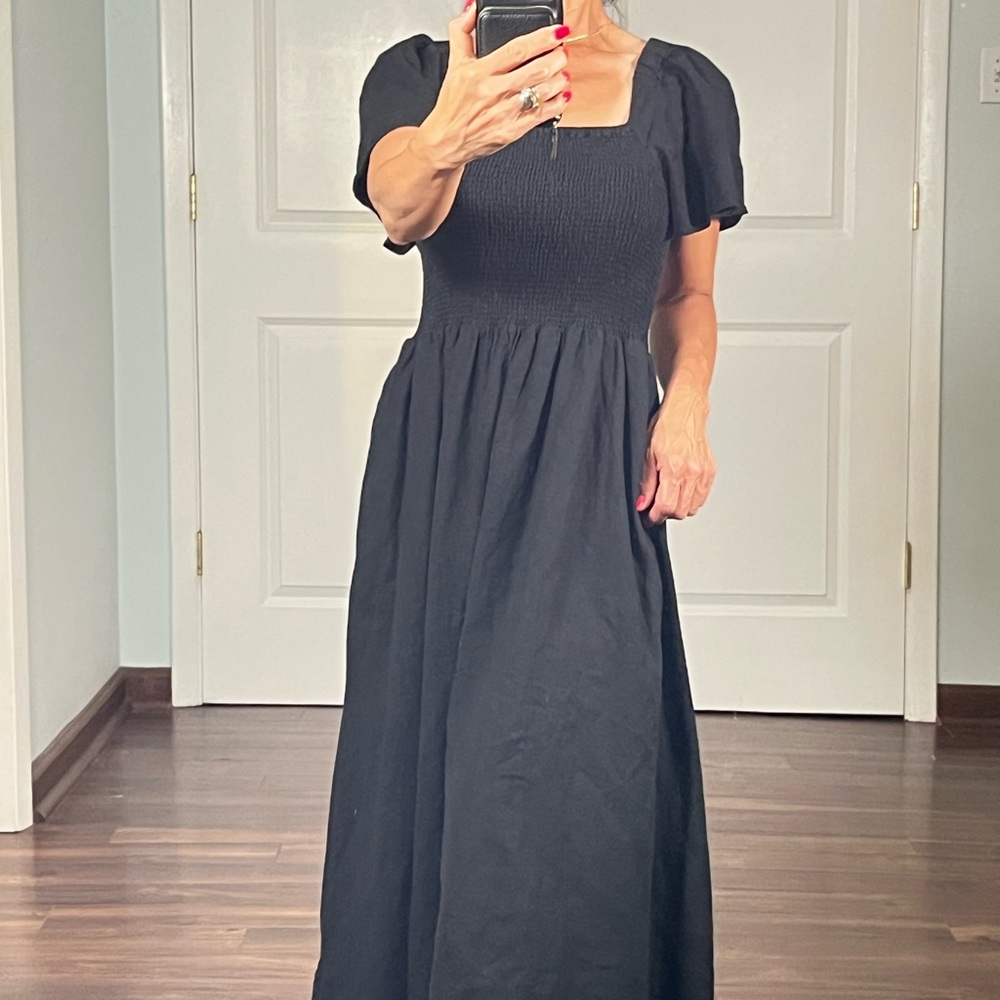 Madewell  black Puff-Sleeve Midi Dress - Picture 5 of 13